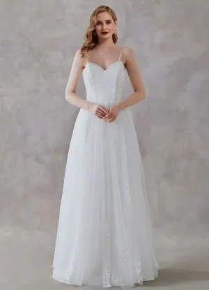 A-Line Sleeveless Sweetheart Neckline Illusion Wedding Bridal Dress