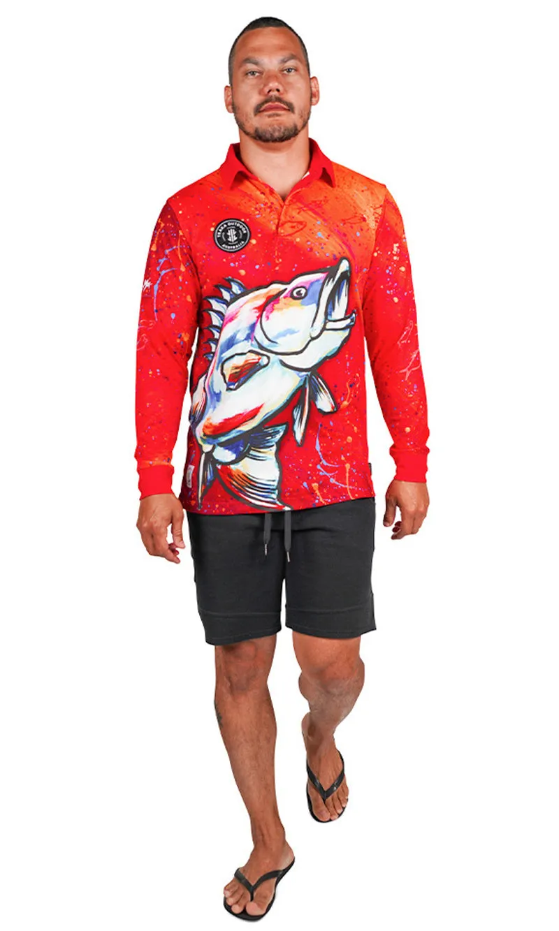 Aboriginal Art Unisex Long Sleeve Polo Barramundi Dreams Bright