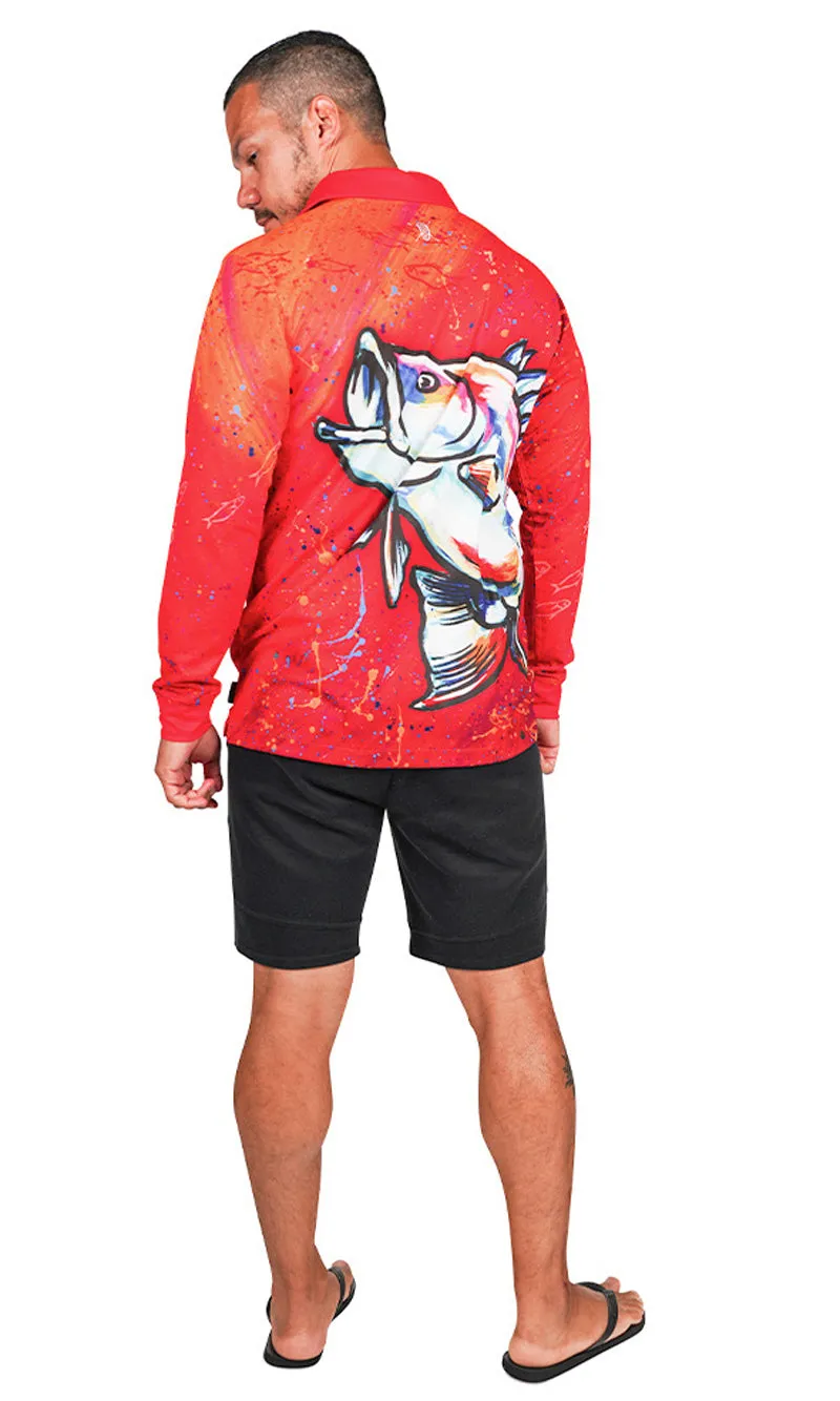 Aboriginal Art Unisex Long Sleeve Polo Barramundi Dreams Bright