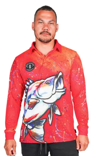 Aboriginal Art Unisex Long Sleeve Polo Barramundi Dreams Bright