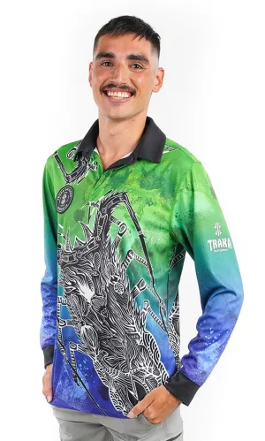 Aboriginal Art Unisex Long Sleeve Polo Crayfish