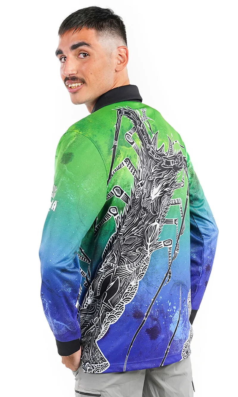 Aboriginal Art Unisex Long Sleeve Polo Crayfish