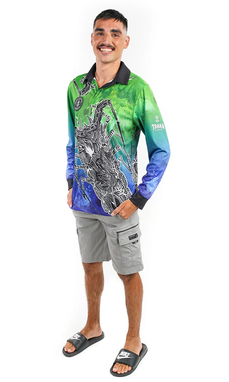 Aboriginal Art Unisex Long Sleeve Polo Crayfish