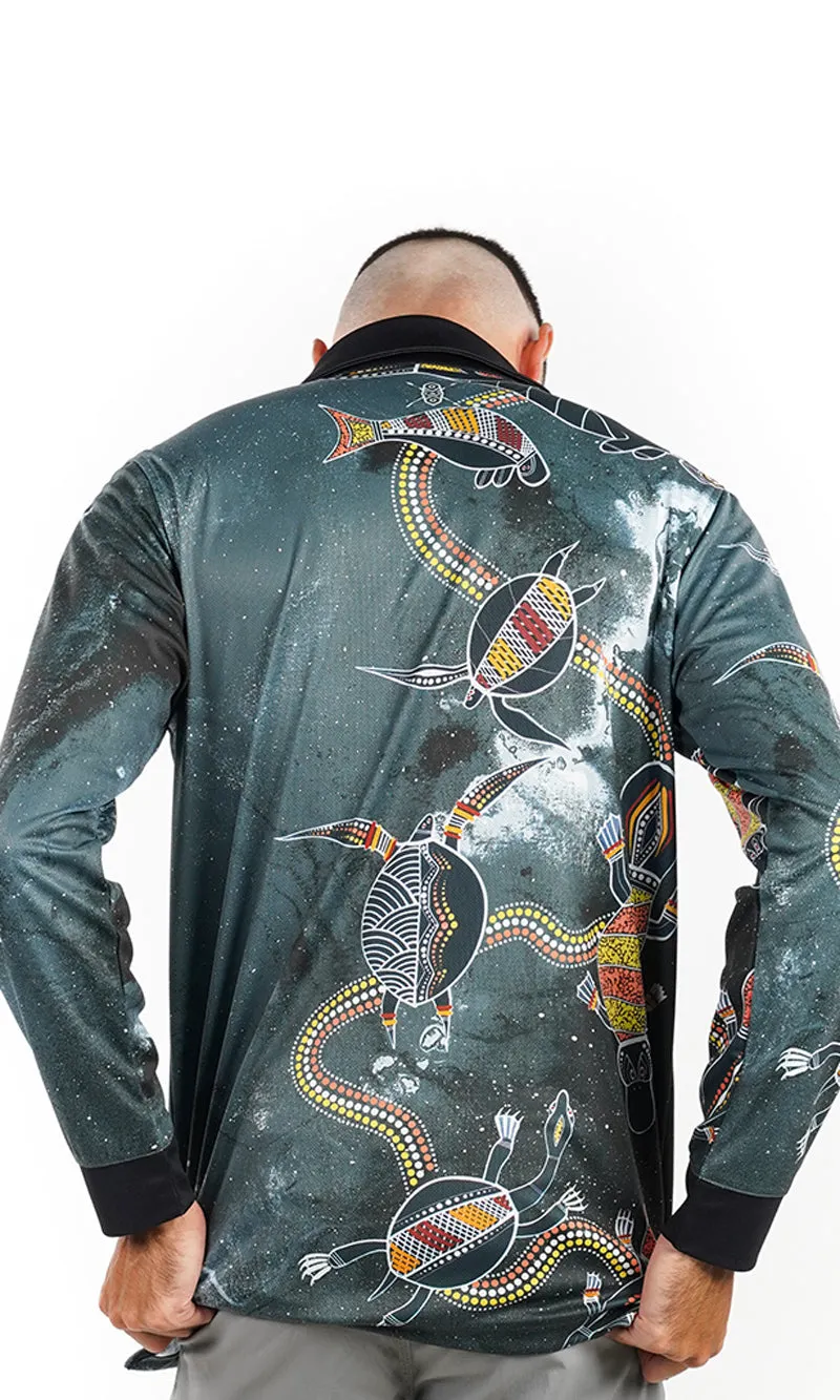 Aboriginal Art Unisex Long Sleeve Polo Smoky Rock