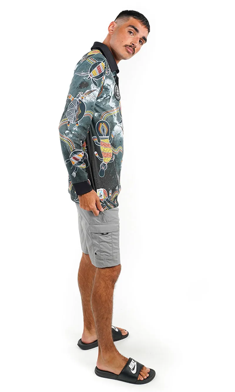 Aboriginal Art Unisex Long Sleeve Polo Smoky Rock