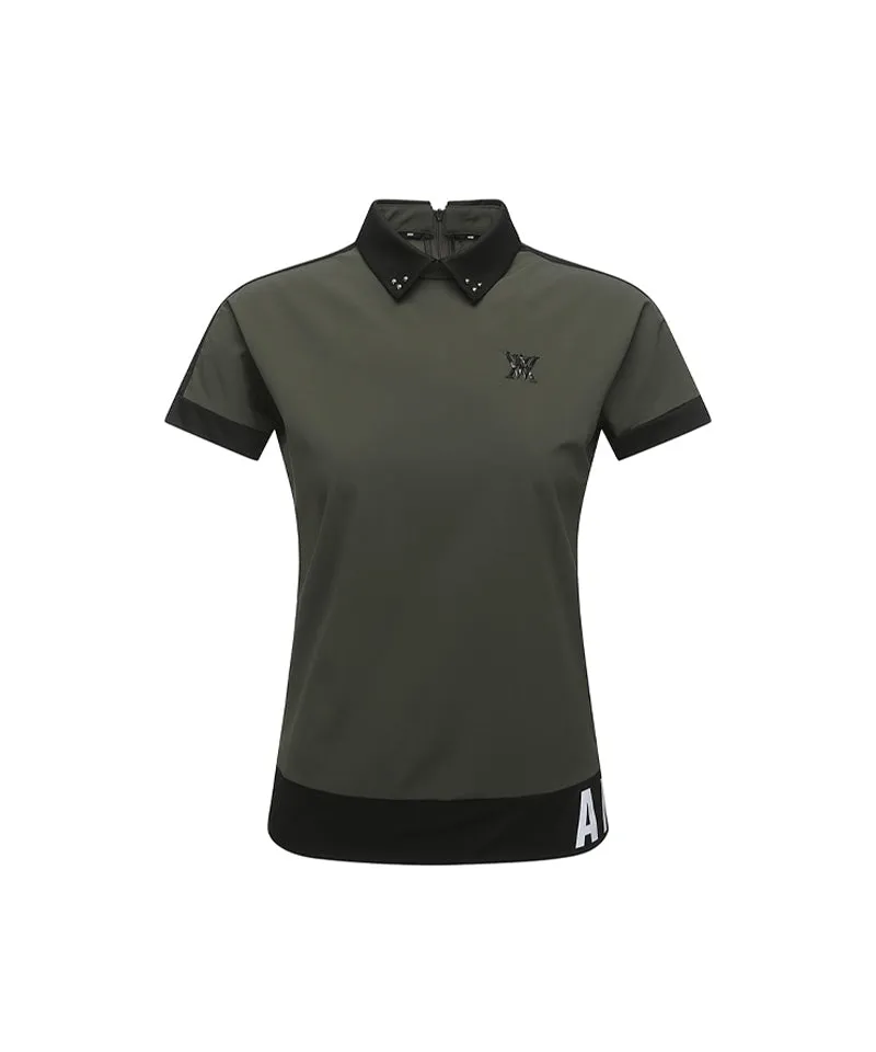 ANEW Golf: Women Back Zip Shoulder Tape Point Short T-Shirt - Khaki