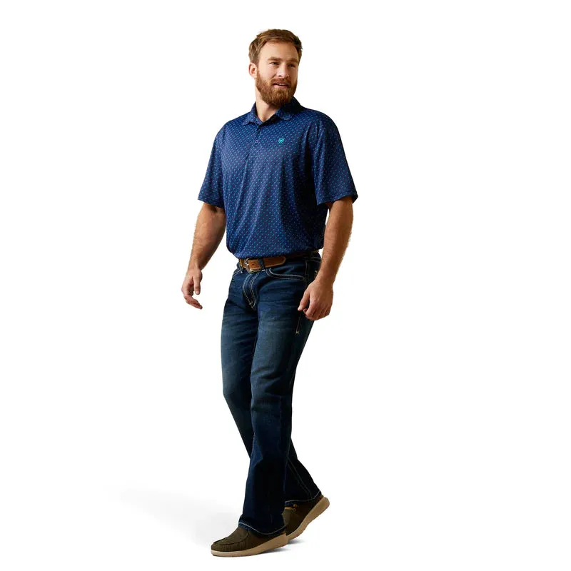 Ariat All Over Print Mens Polo SS Monaco Blue