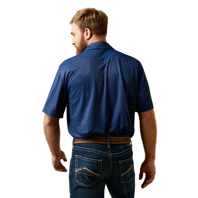 Ariat All Over Print Mens Polo SS Monaco Blue