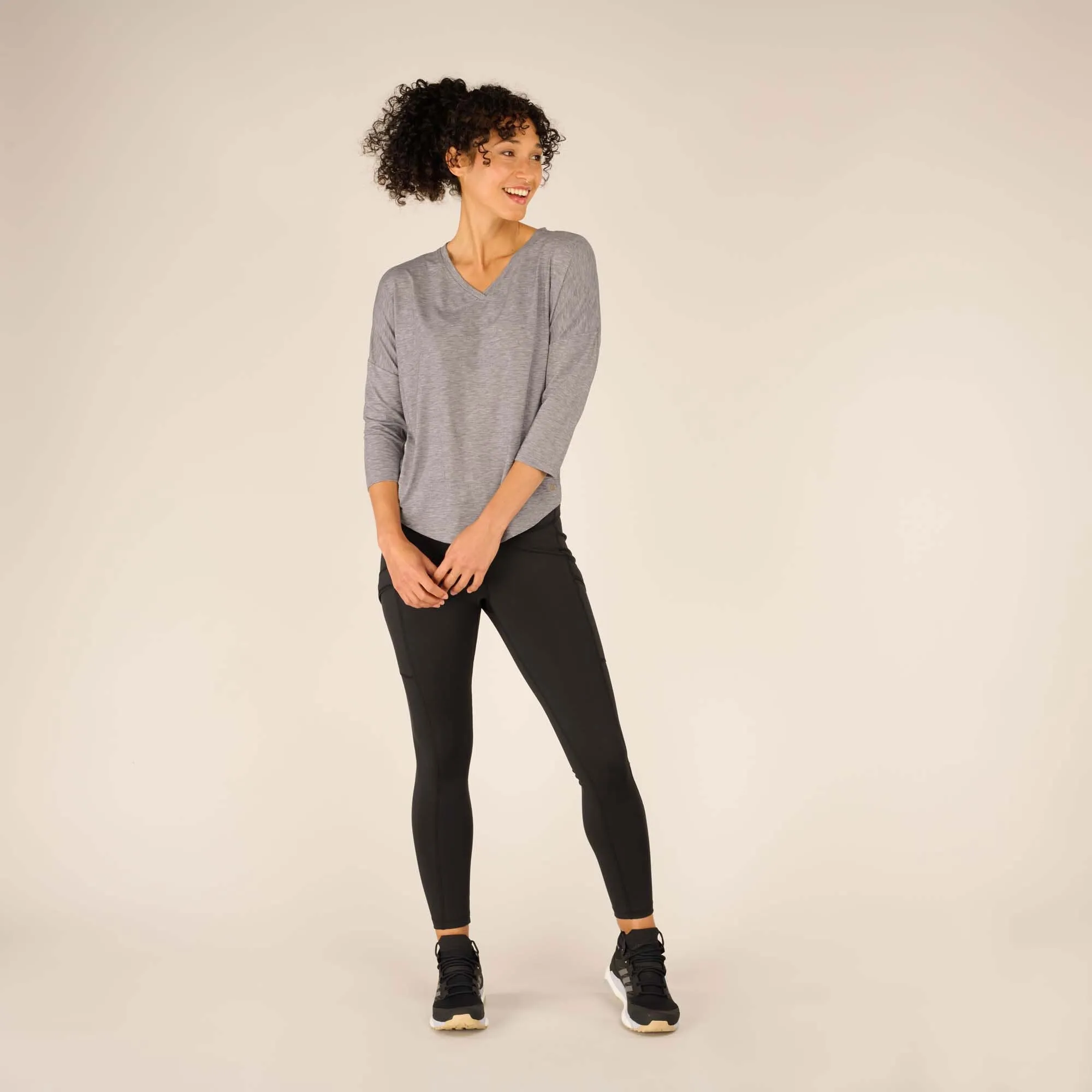 Asha V-Neck 3/4 Sleeve Top - Kharani Grey