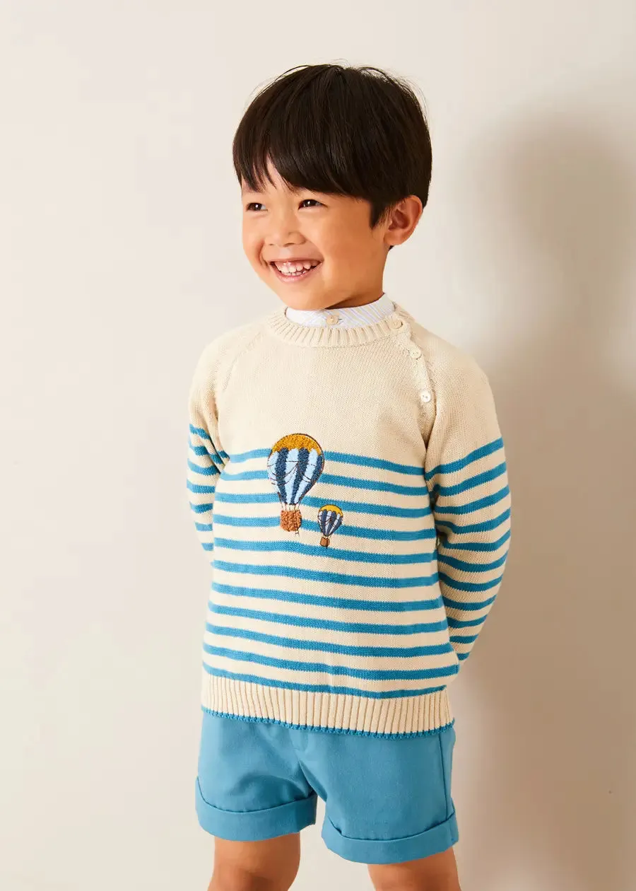 Balloon Intarsia Striped Jumper in Beige (12mths-6yrs)