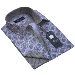 Blue Design Mens Slim Fit French Cuff Shirts With Cufflink Holes - Casual And Formal