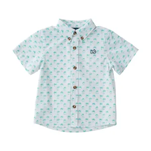 Boys' Short Sleeve Fishing Shirt in Palm Tree Print on White