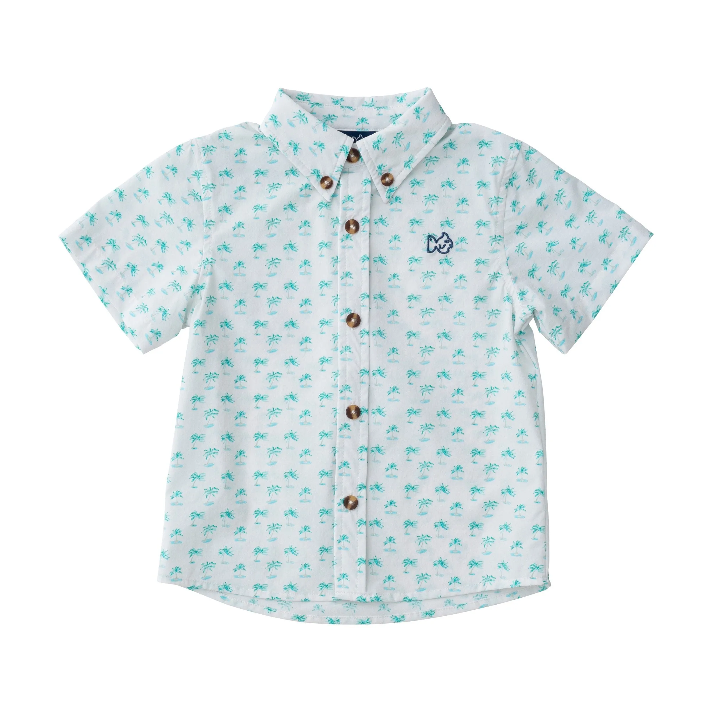 Boys' Short Sleeve Fishing Shirt in Palm Tree Print on White