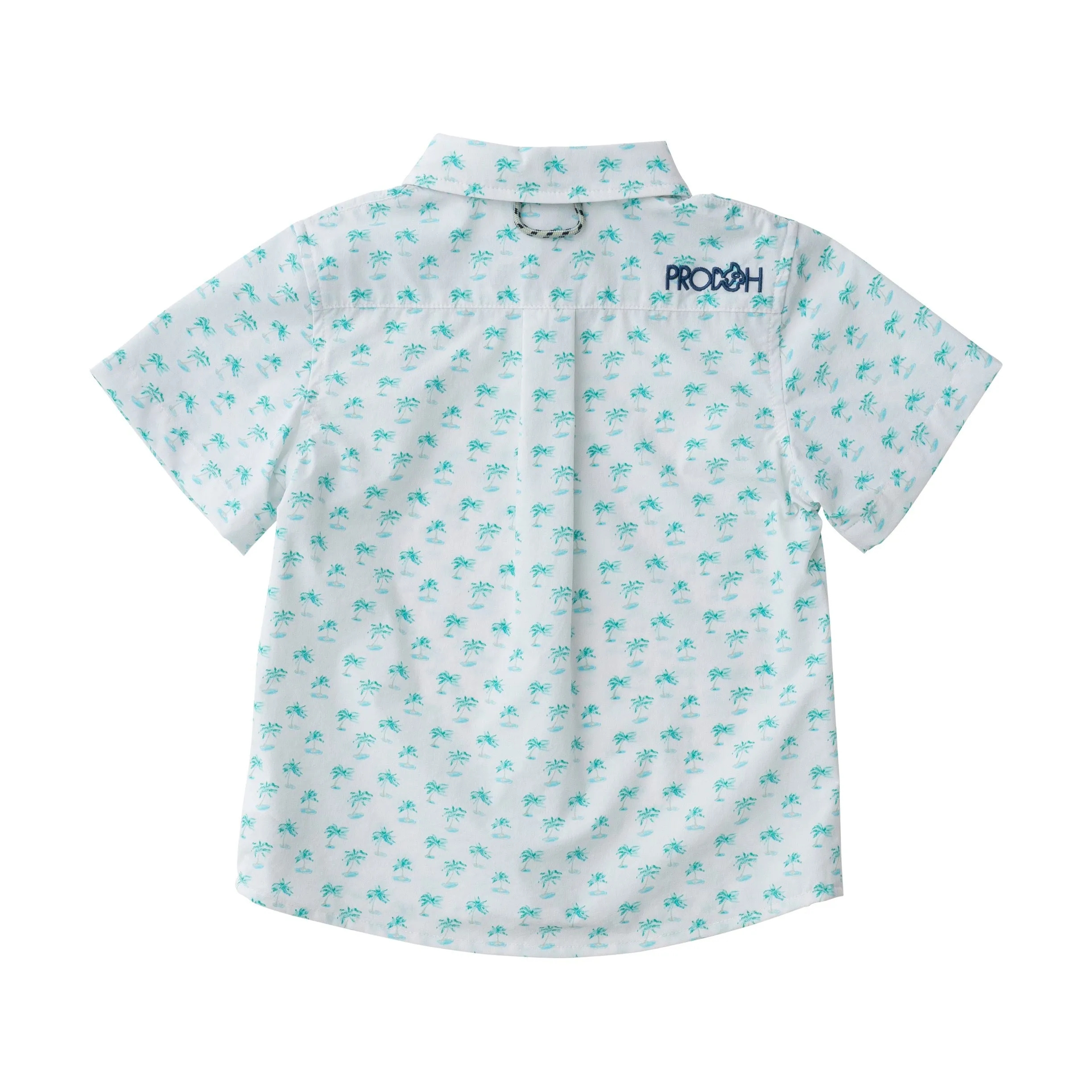 Boys' Short Sleeve Fishing Shirt in Palm Tree Print on White