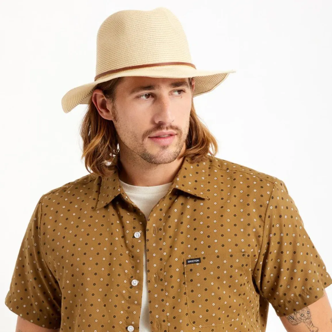 BRIXTON   WESLEY STRAW PACKABLE FEDORA