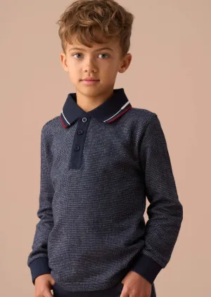 Burty Blue Textured Smart Knitted Polo