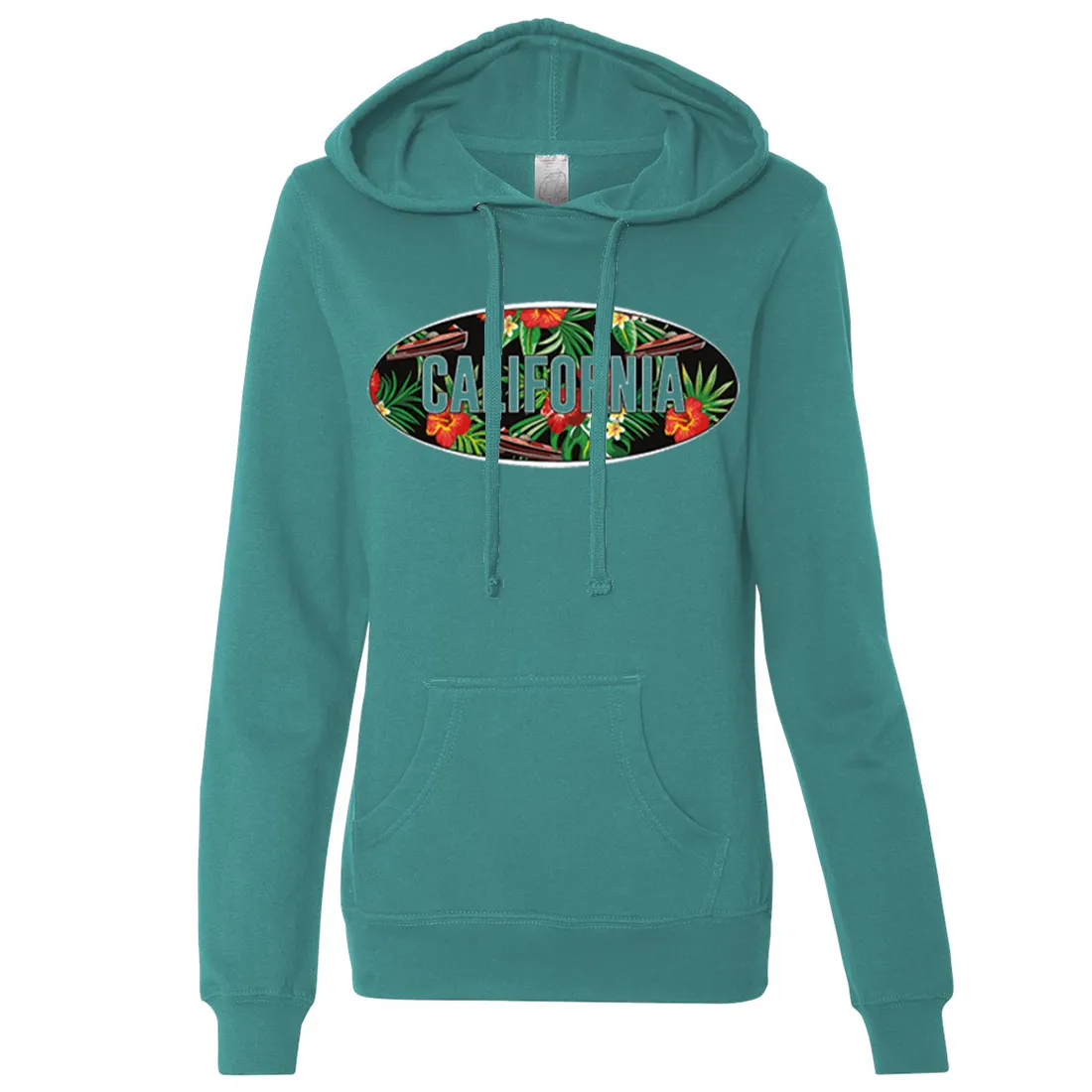 California Tropical Flowers Logo Ladies Lightweight Fitted Hoodie