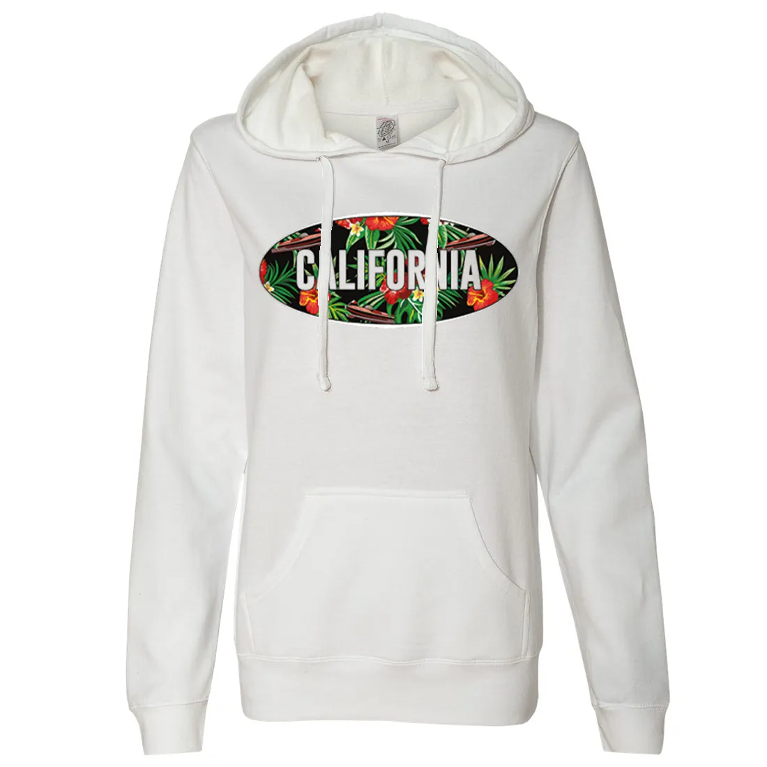 California Tropical Flowers Logo Ladies Lightweight Fitted Hoodie