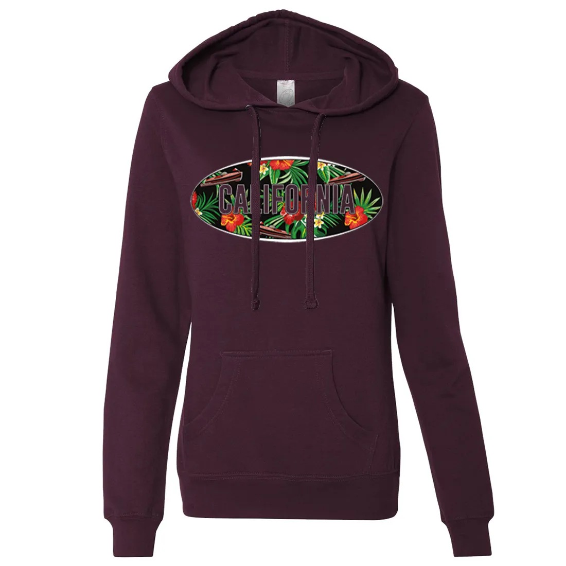 California Tropical Flowers Logo Ladies Lightweight Fitted Hoodie