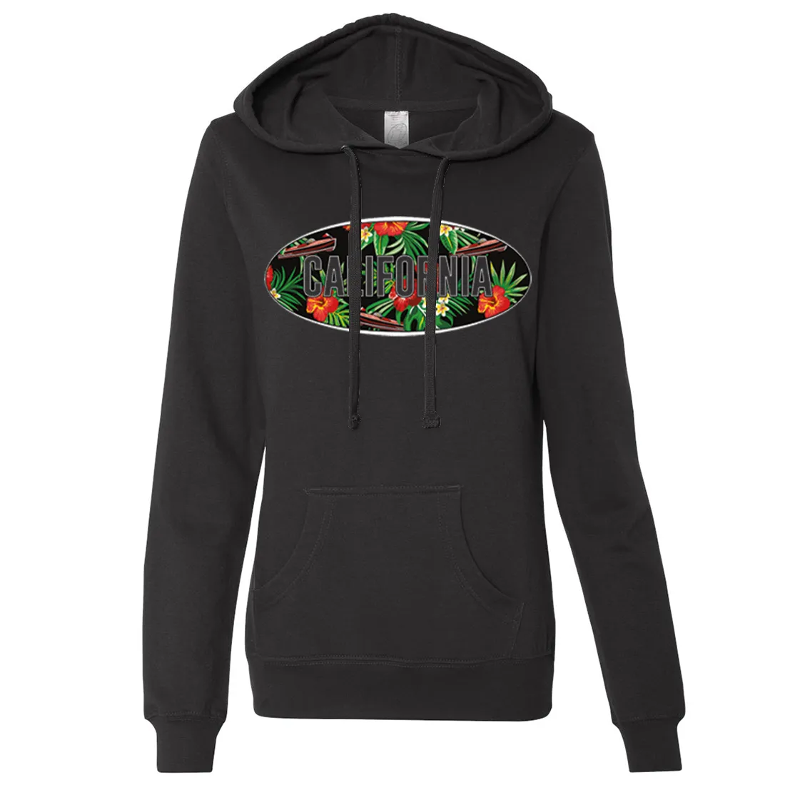 California Tropical Flowers Logo Ladies Lightweight Fitted Hoodie