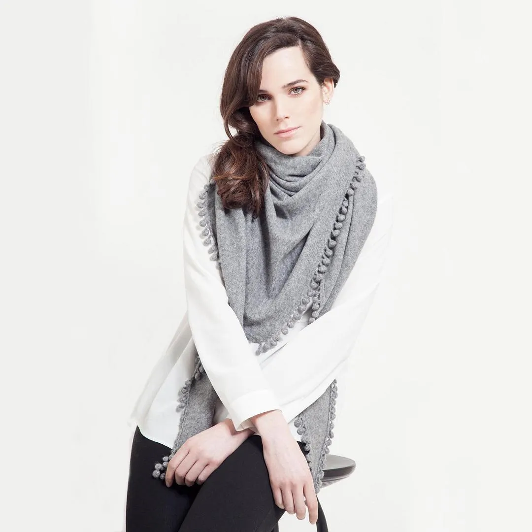 Cashmere Pom Pom Triangle Wrap in Claret