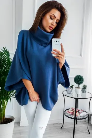 Celino Women's Fashion Design Blue Fleece Hoodies High Collar Sweater