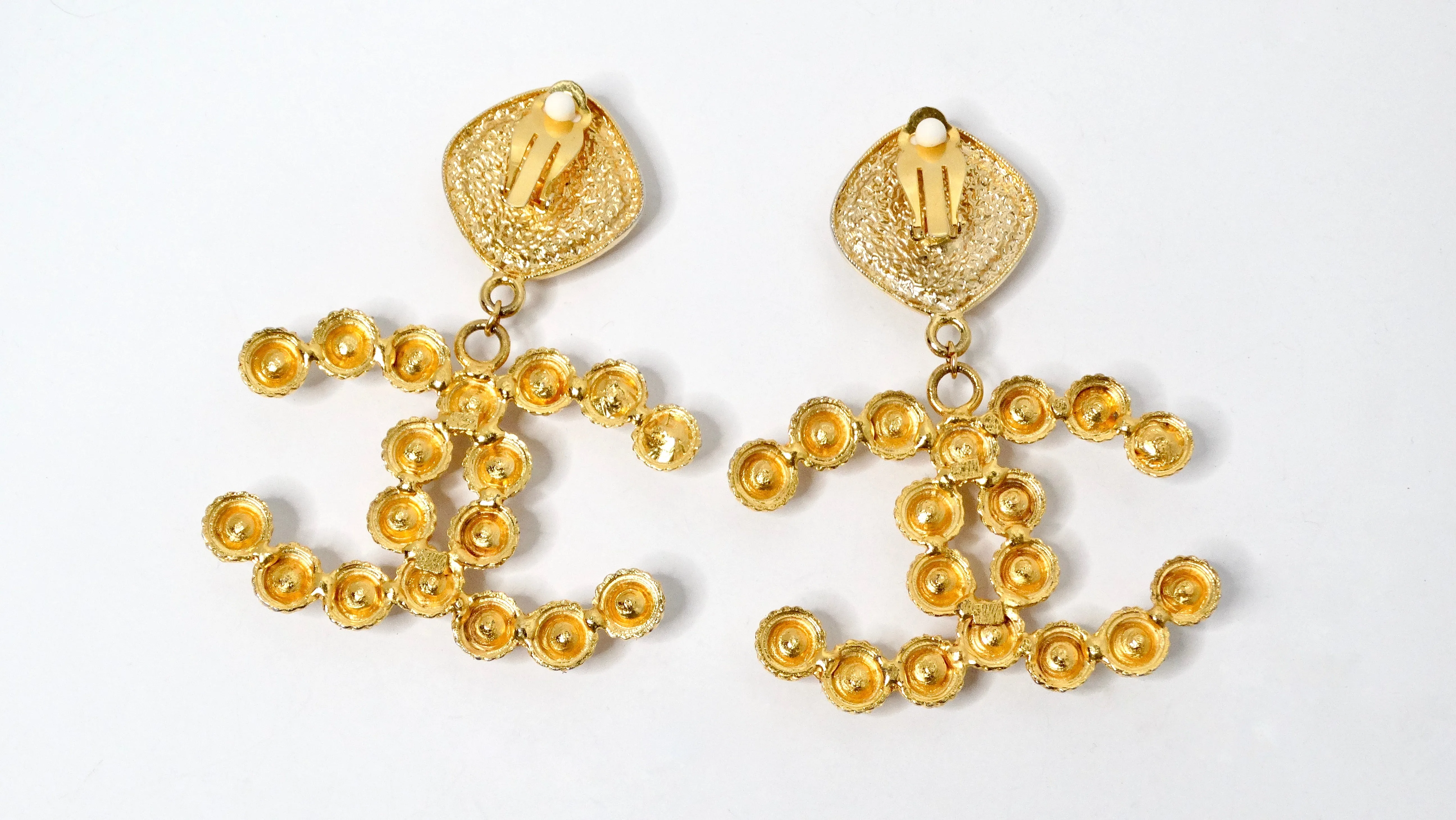 Chanel Inspired 1990s Large Interlocking CC Costume Clip-On Earrings