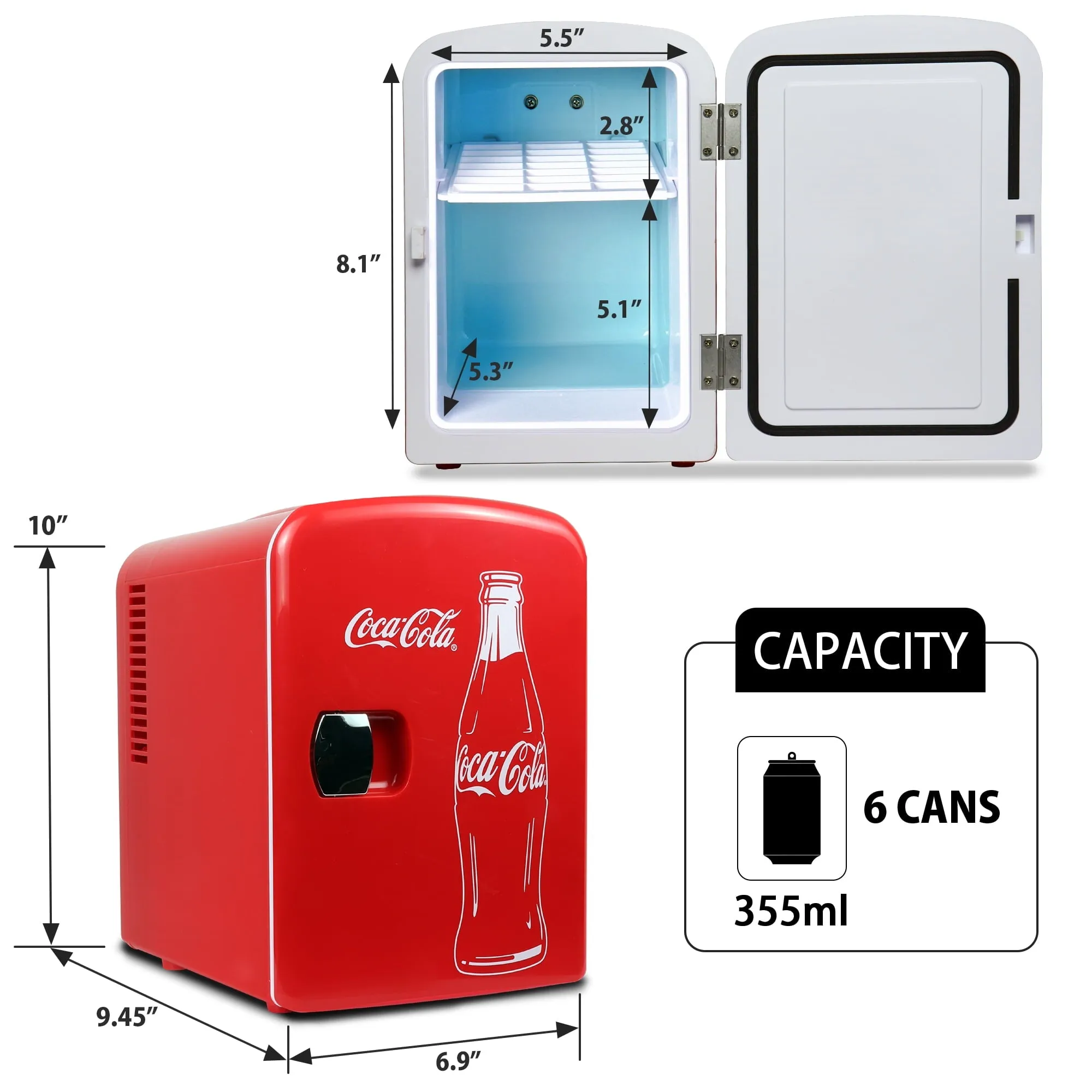 Coca-Cola 6 Can Mini Fridge Portable 4L Mini Cooler Travel Compact Refrigerator
