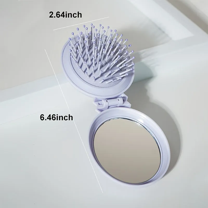 Compact Folding Travel Mirror with Hair Brushes