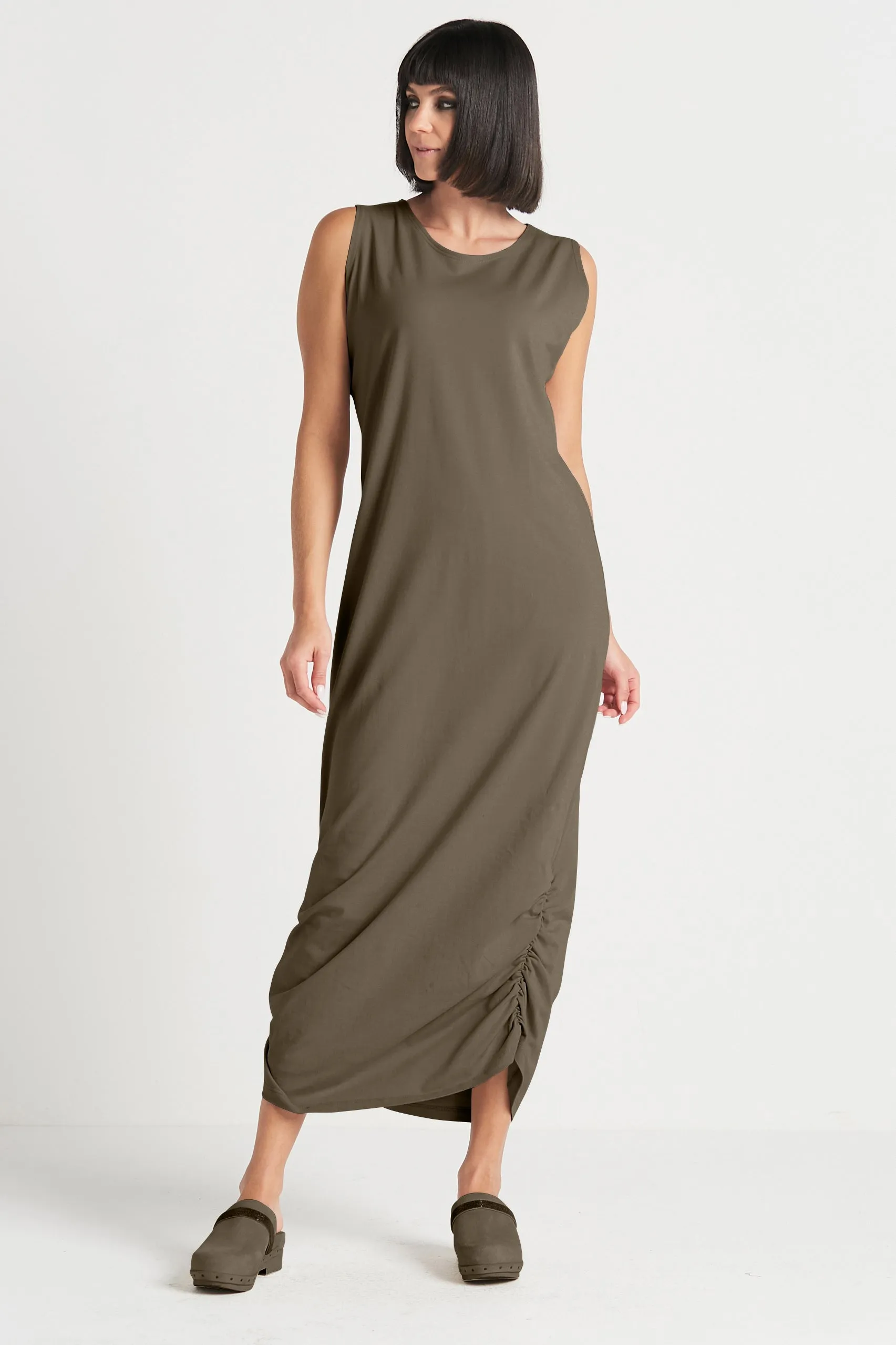 Cotton Lycra Ruched Tank Dress