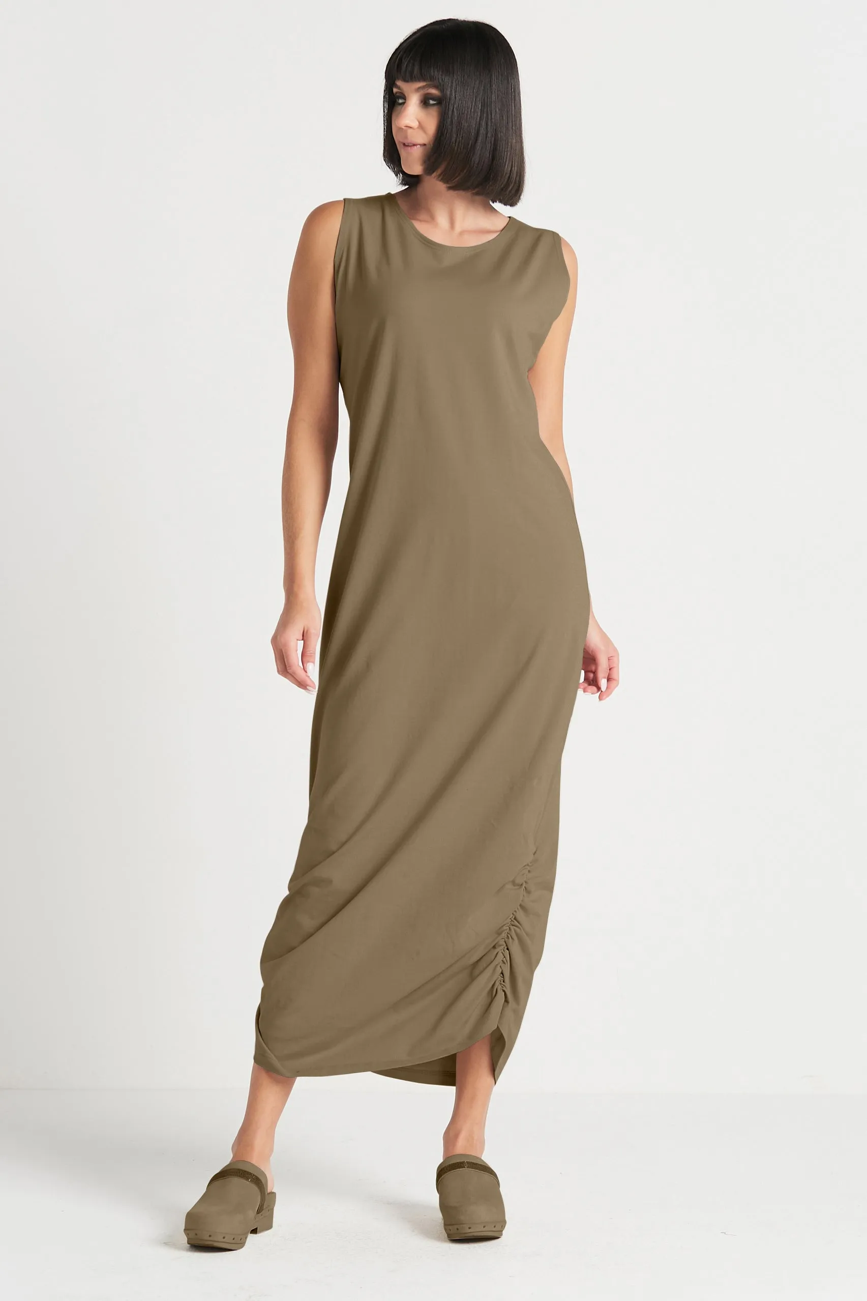 Cotton Lycra Ruched Tank Dress