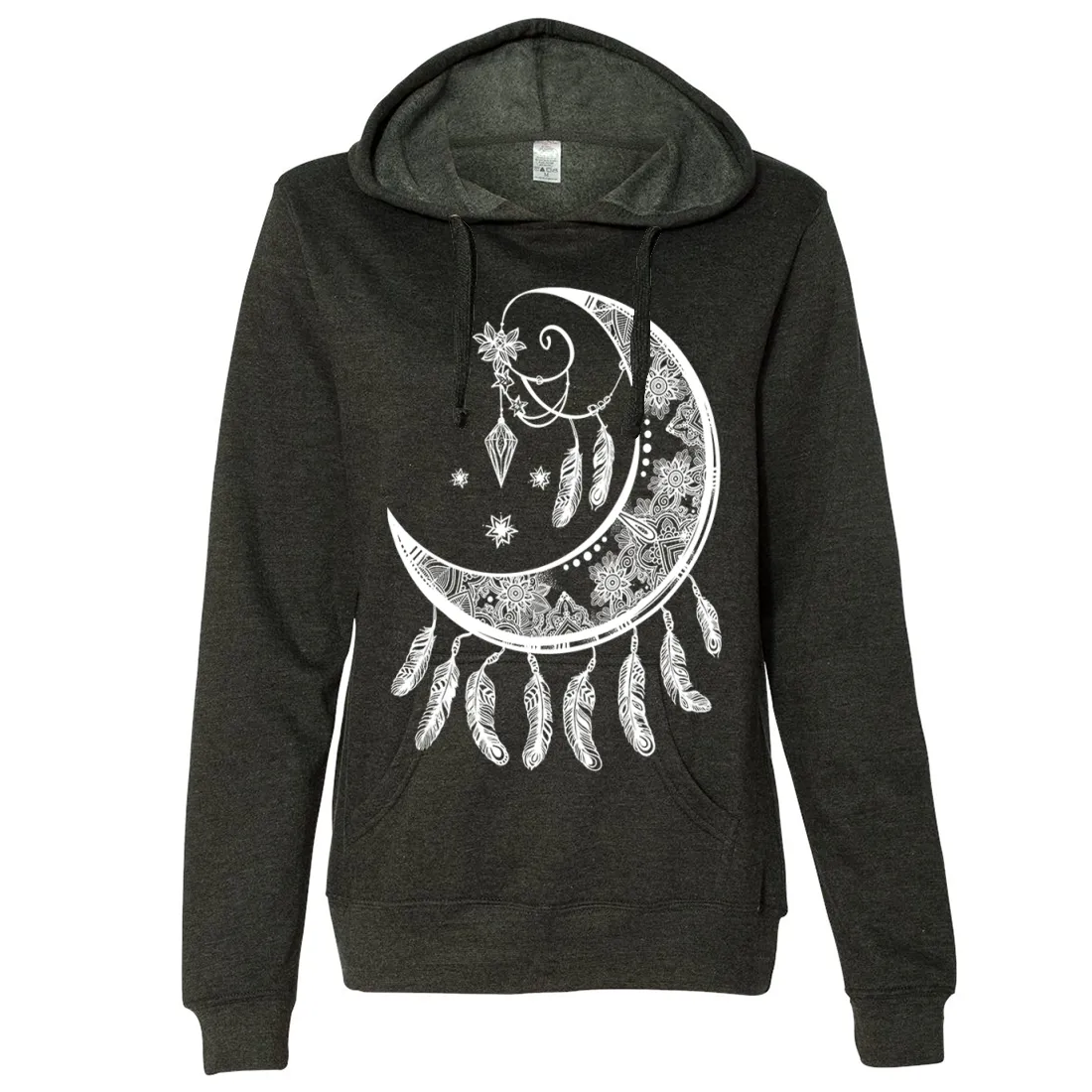 Crescent Moon Dreamcatcher White Ladies Lightweight Fitted Hoodie