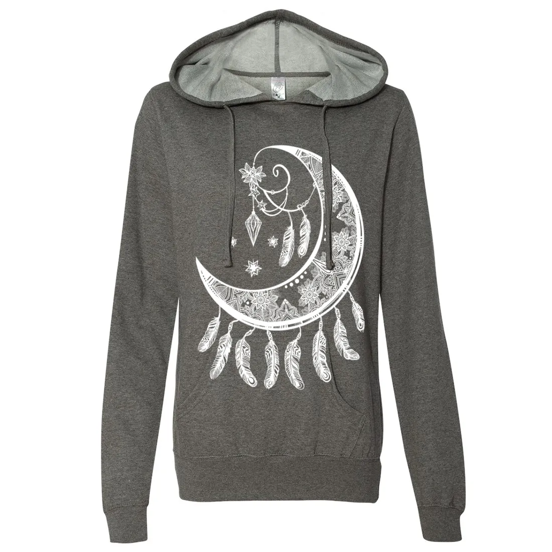 Crescent Moon Dreamcatcher White Ladies Lightweight Fitted Hoodie