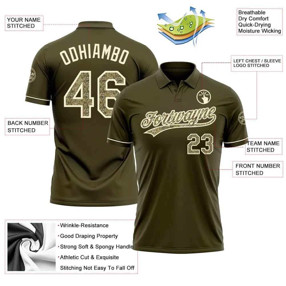 Custom Olive Camo-Cream Performance Vapor Salute To Service Golf Polo Shirt
