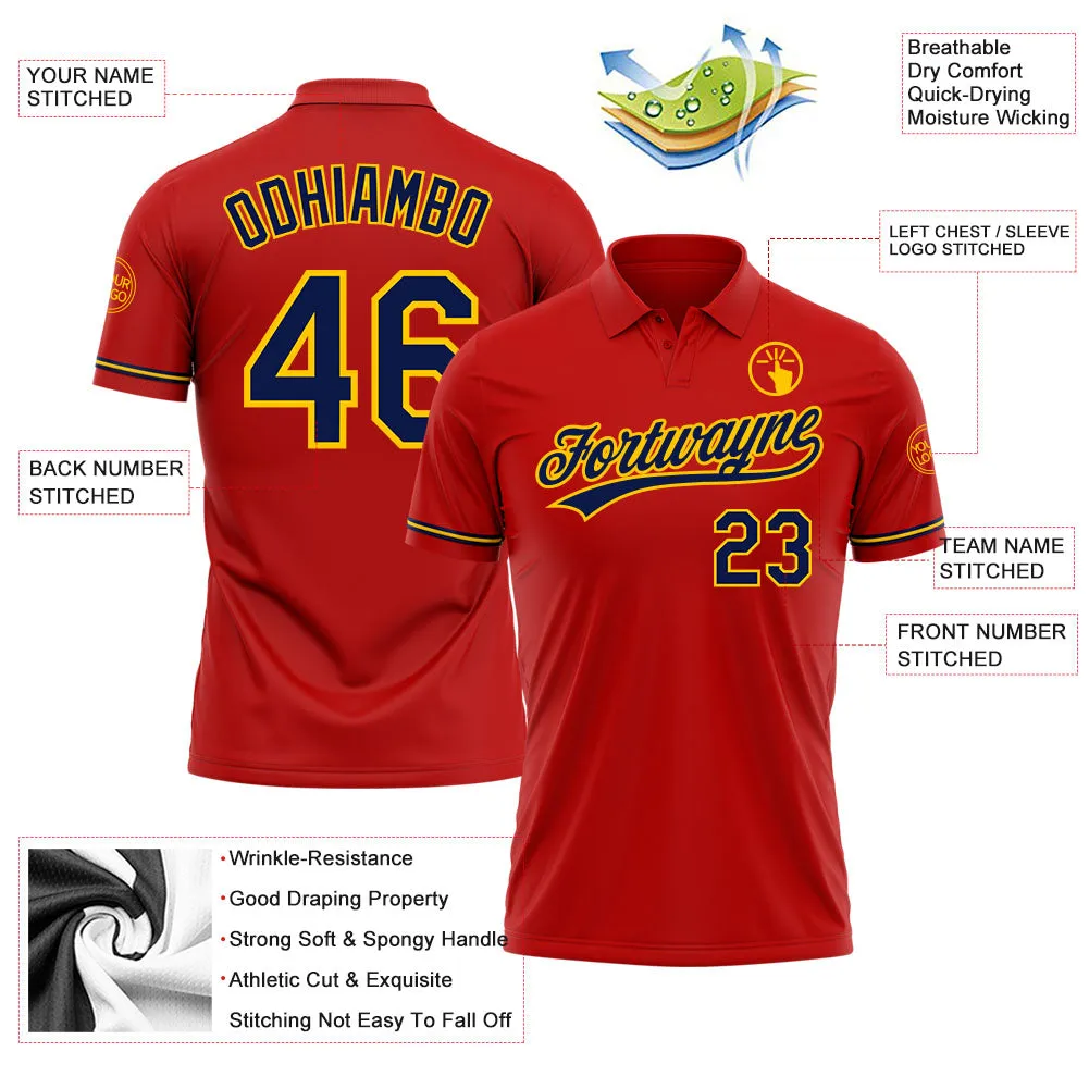 Custom Red Navy-Yellow Performance Vapor Golf Polo Shirt
