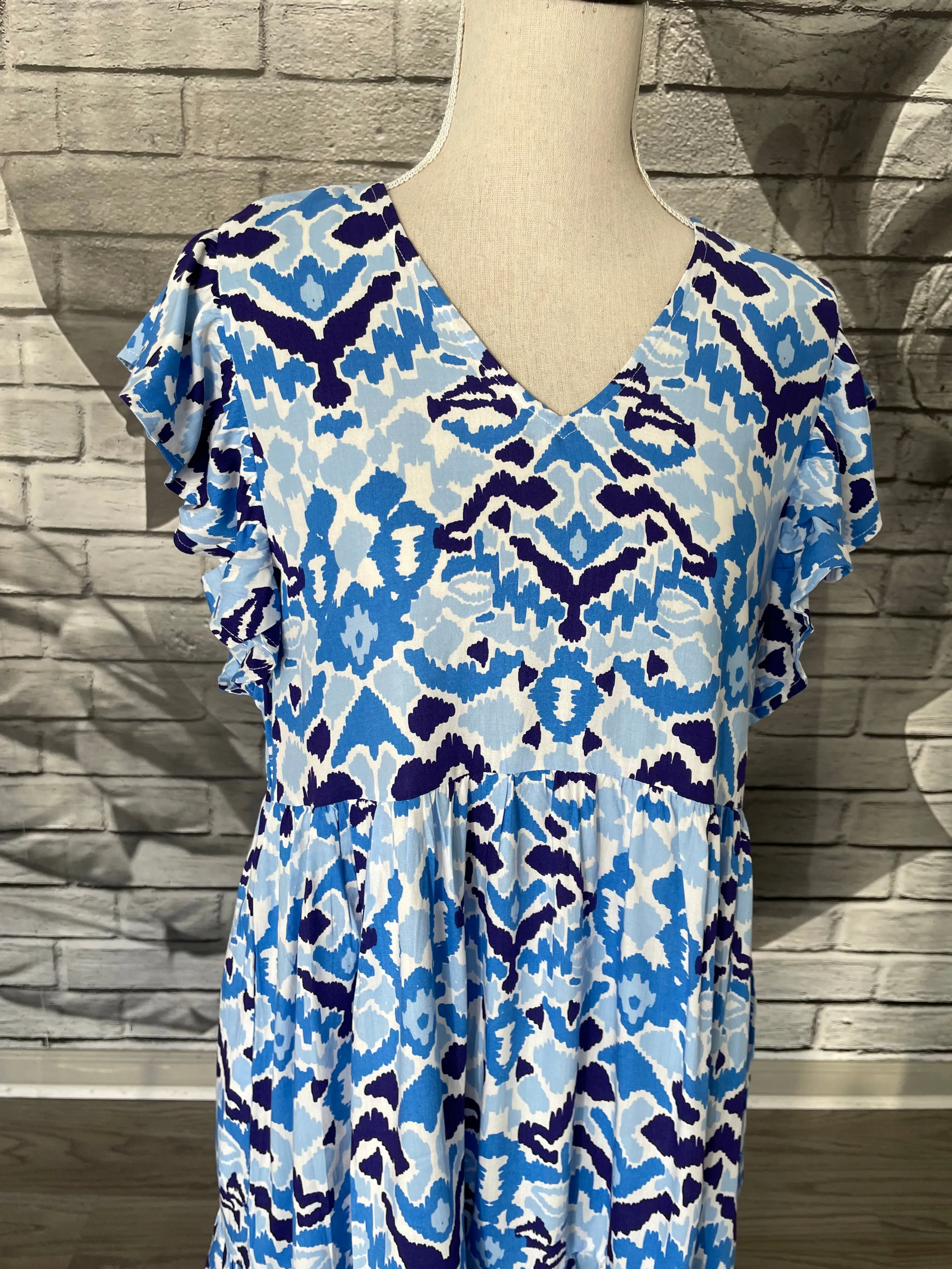 Dianna Dress in Blue Ikat