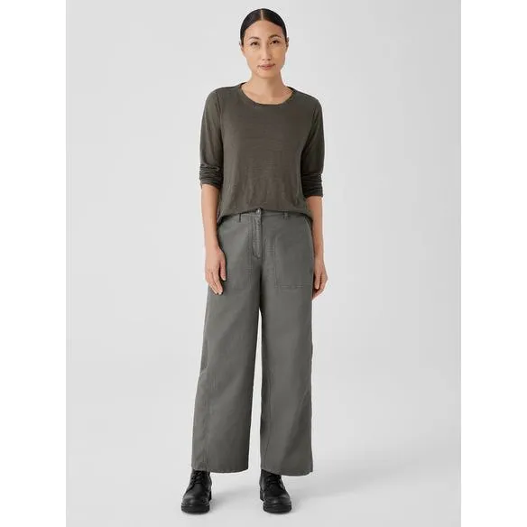 Eileen Fisher Cotton Hemp Stretch Wide-Leg Pant in Grove