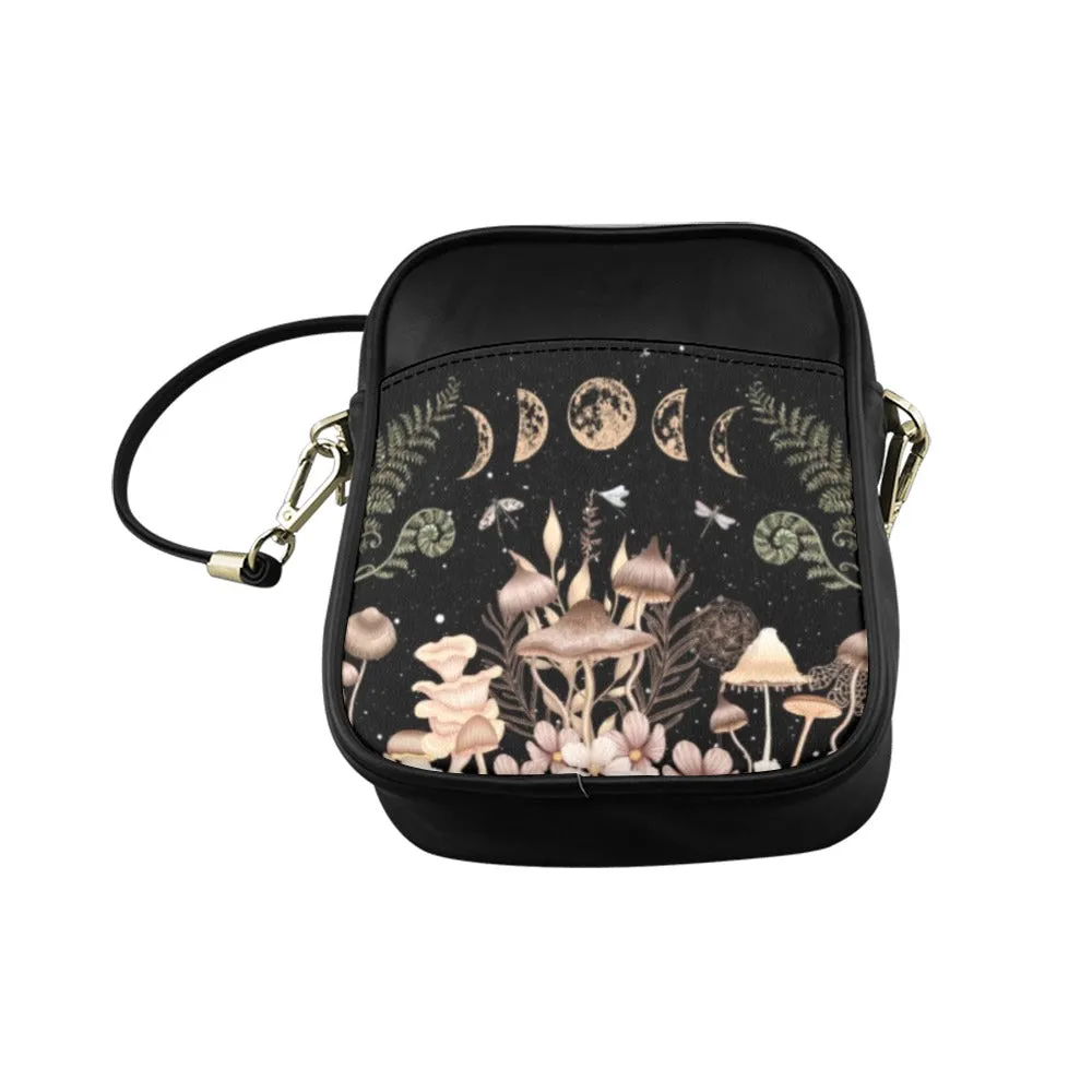 Elegant Mushrooms and Moon Phases Mini Sling Bag Small Phone Purse
