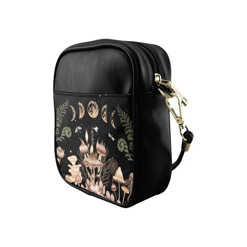 Elegant Mushrooms and Moon Phases Mini Sling Bag Small Phone Purse