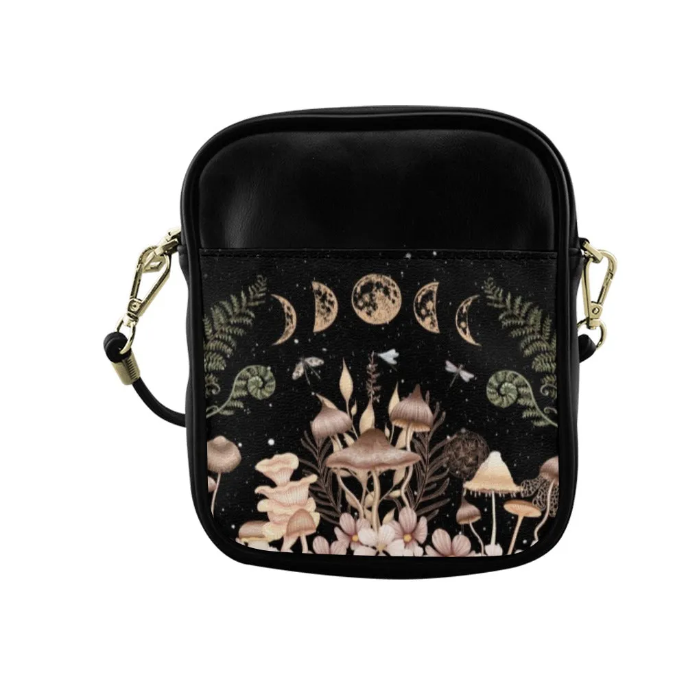 Elegant Mushrooms and Moon Phases Mini Sling Bag Small Phone Purse