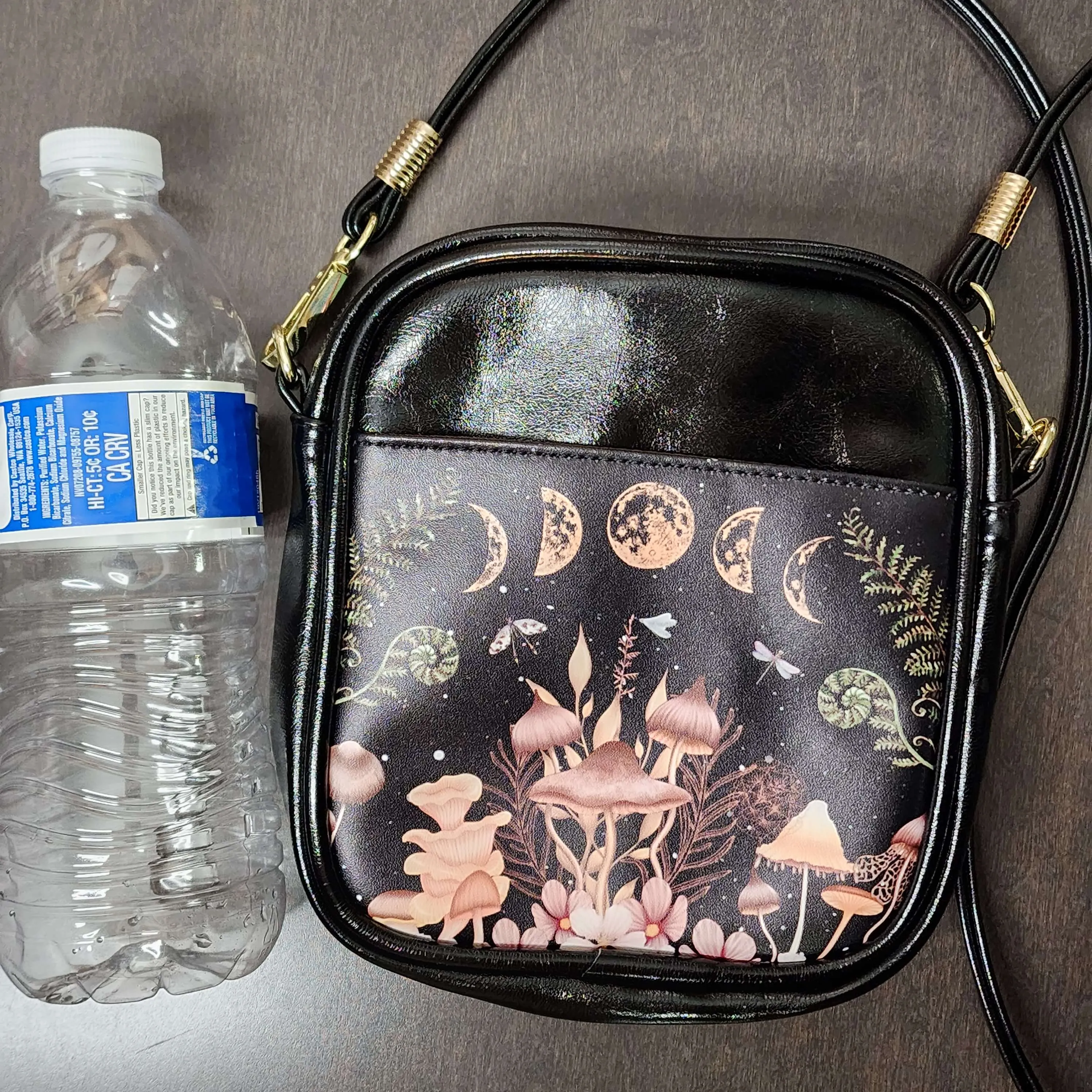 Elegant Mushrooms and Moon Phases Mini Sling Bag Small Phone Purse