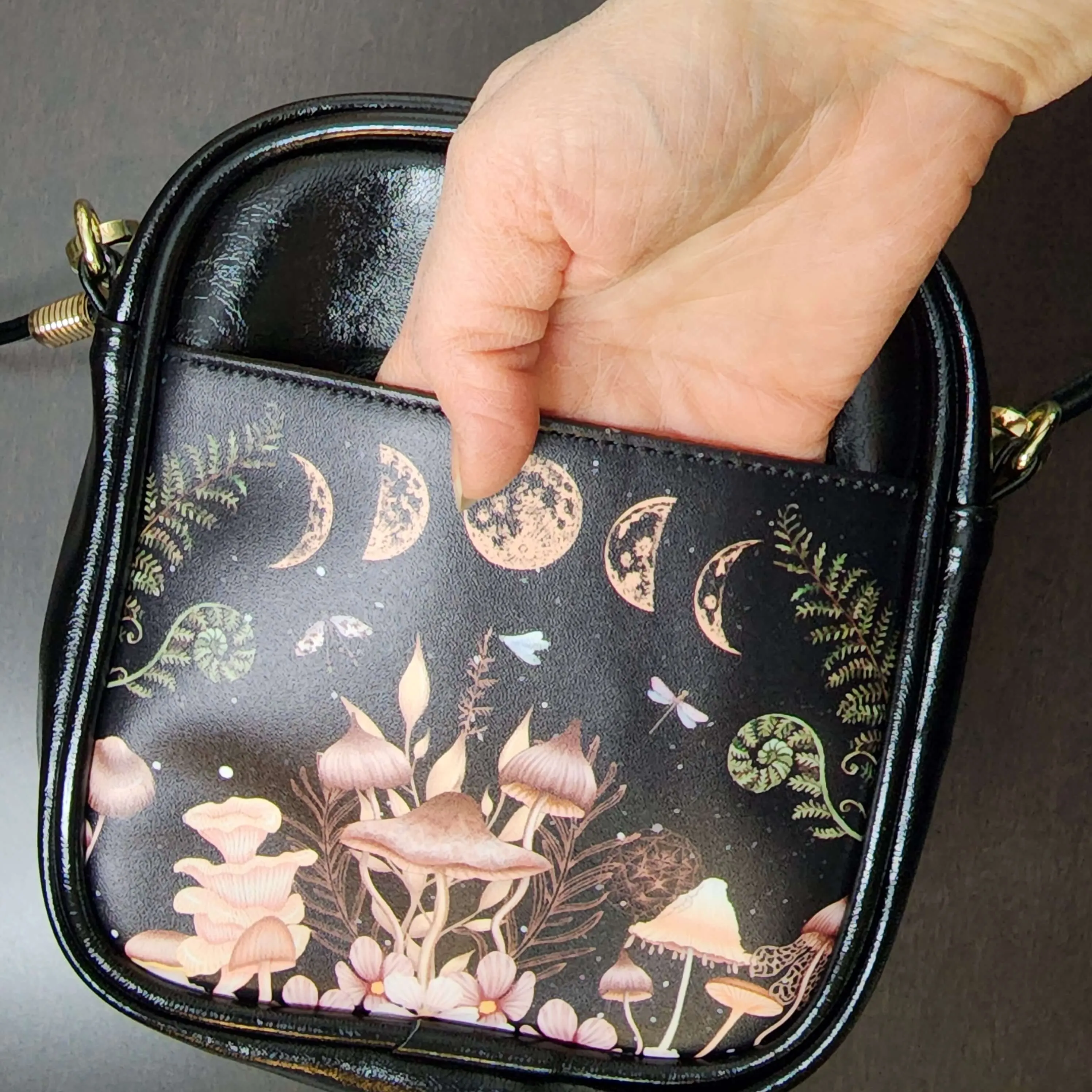 Elegant Mushrooms and Moon Phases Mini Sling Bag Small Phone Purse