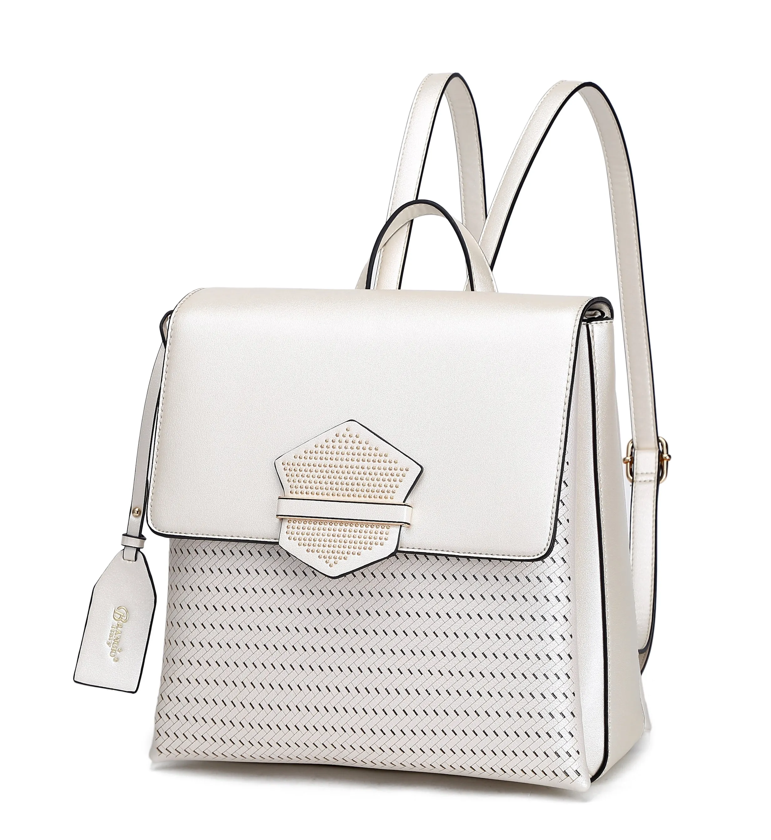 Elegant Pearl White Backpack with Luxe Detailing