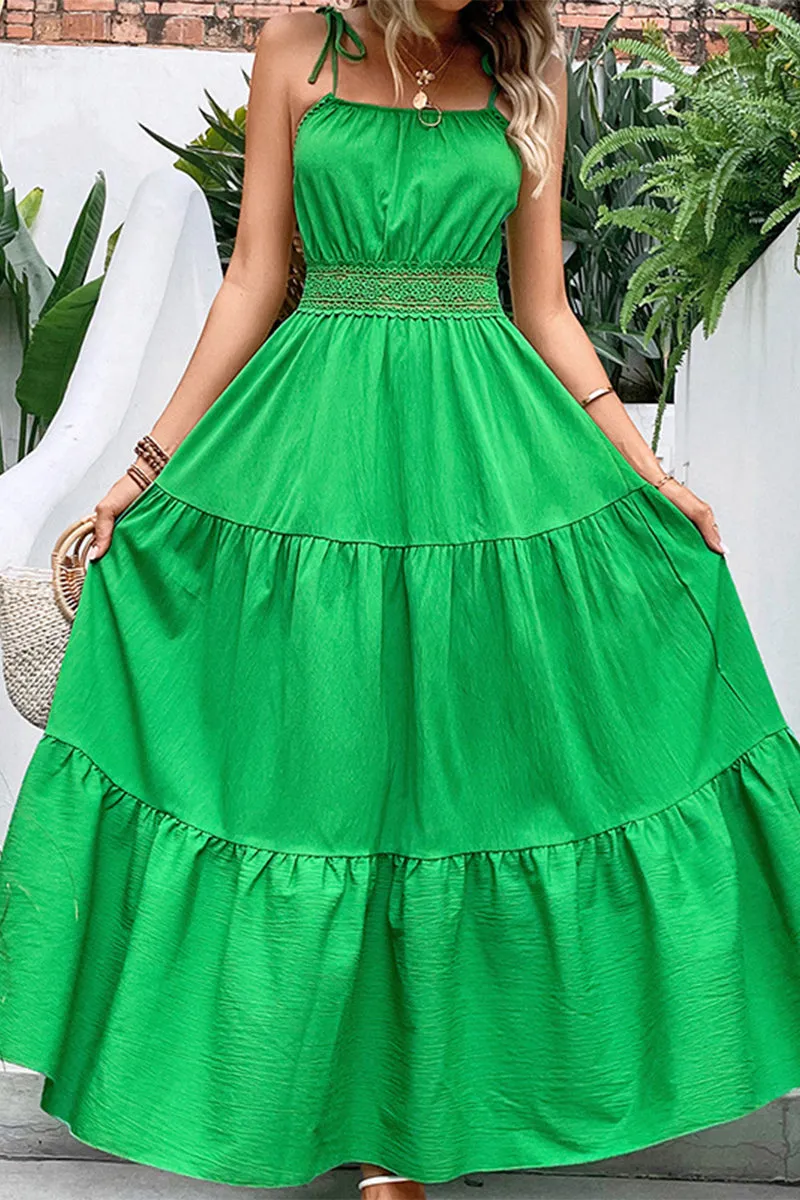 Elegant Simplicity Solid Hollowed Out Frenulum Sling Dresses