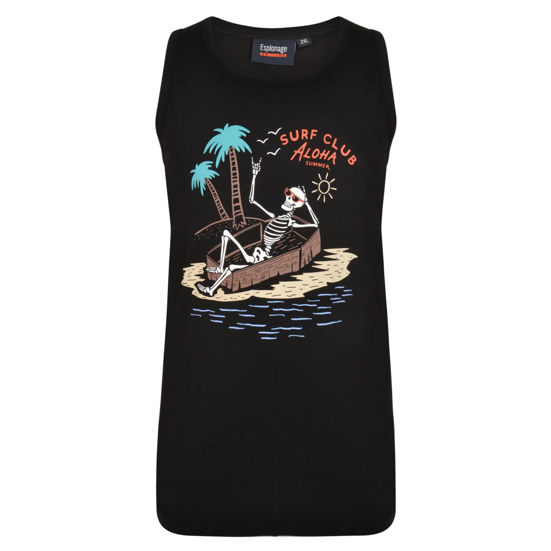 Espionage Mens Plus Size Twin Pack Cotton Printed Vests