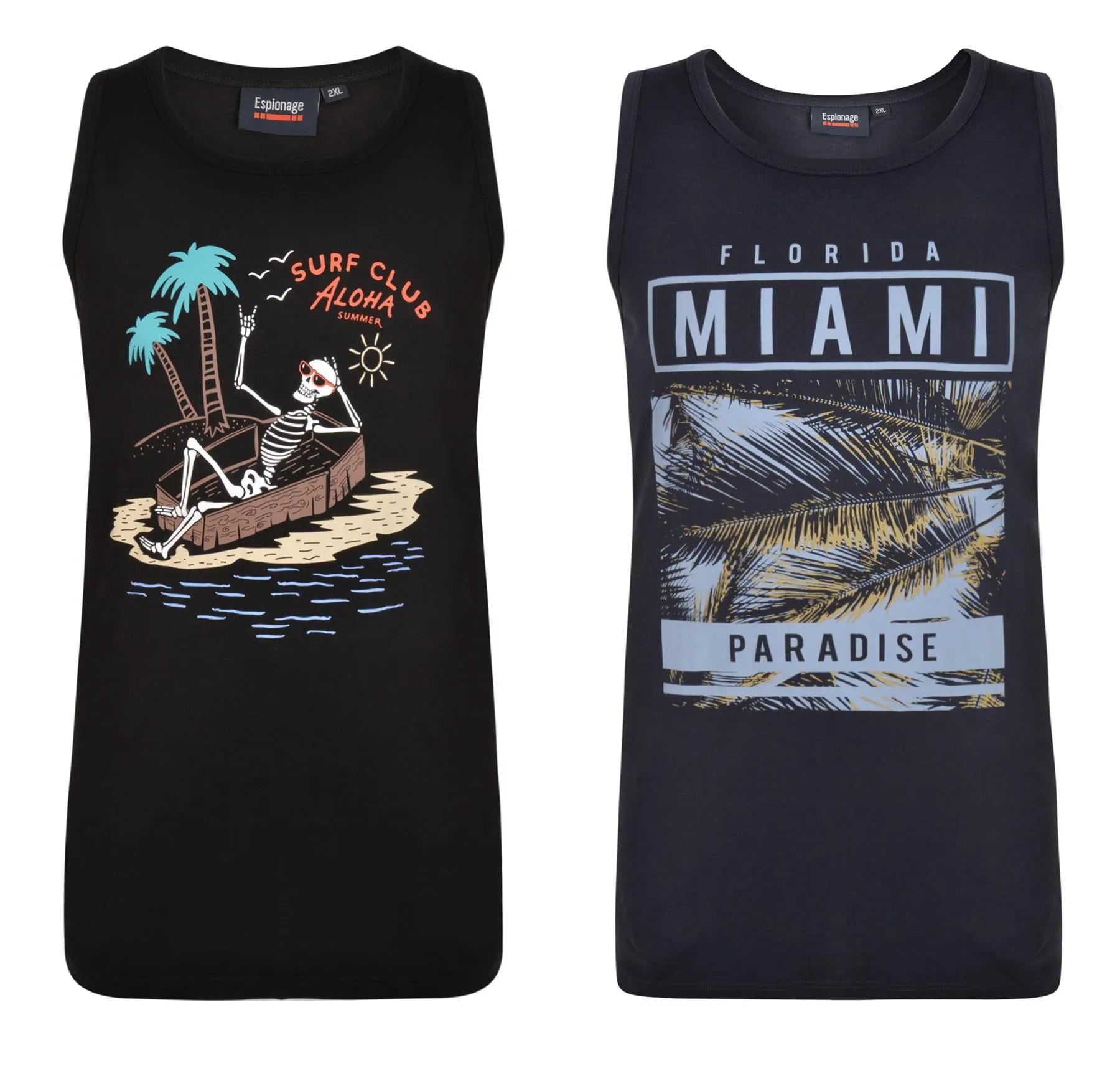 Espionage Mens Plus Size Twin Pack Cotton Printed Vests