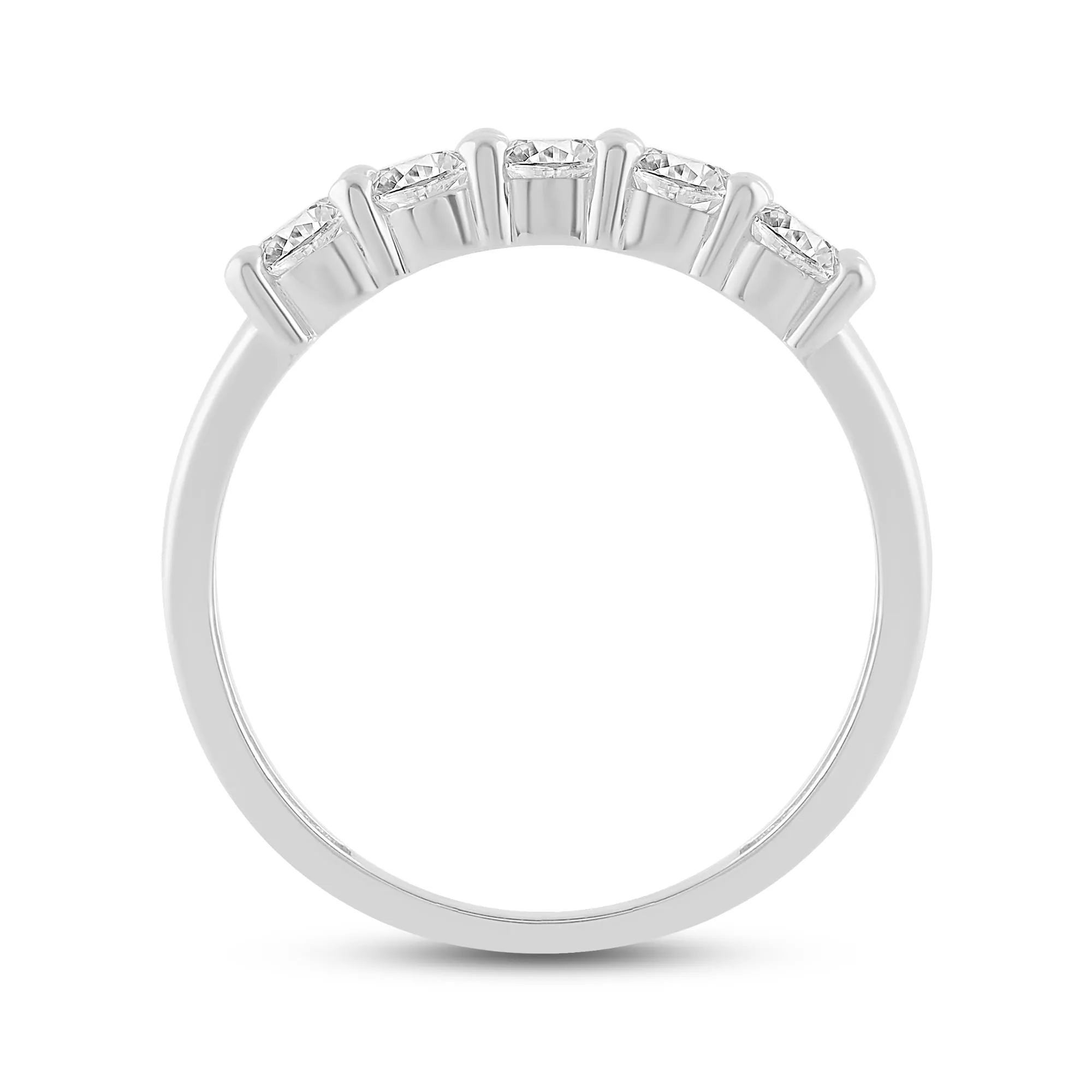 Everyday Elegance 5 Stone Wedding Anniversary Ring Band for Women in 14K White Gold, 1.20 CTTW Round Cut Cubic Zirconia
