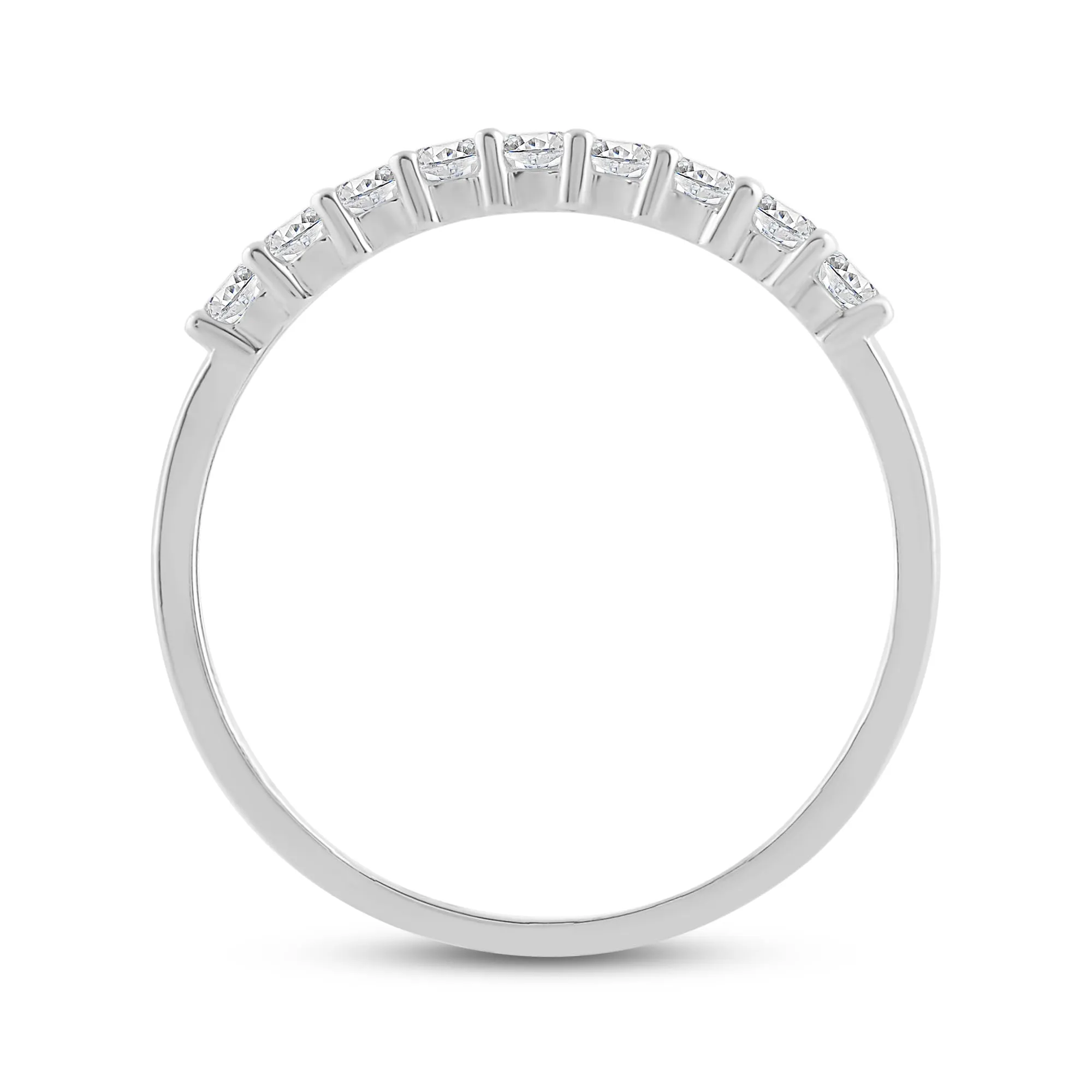 Everyday Elegance 9 Stones Wedding Anniversary Ring Band for Women in 14K White Gold with 0.54 CTTW Round Cut Cubic Zirconia