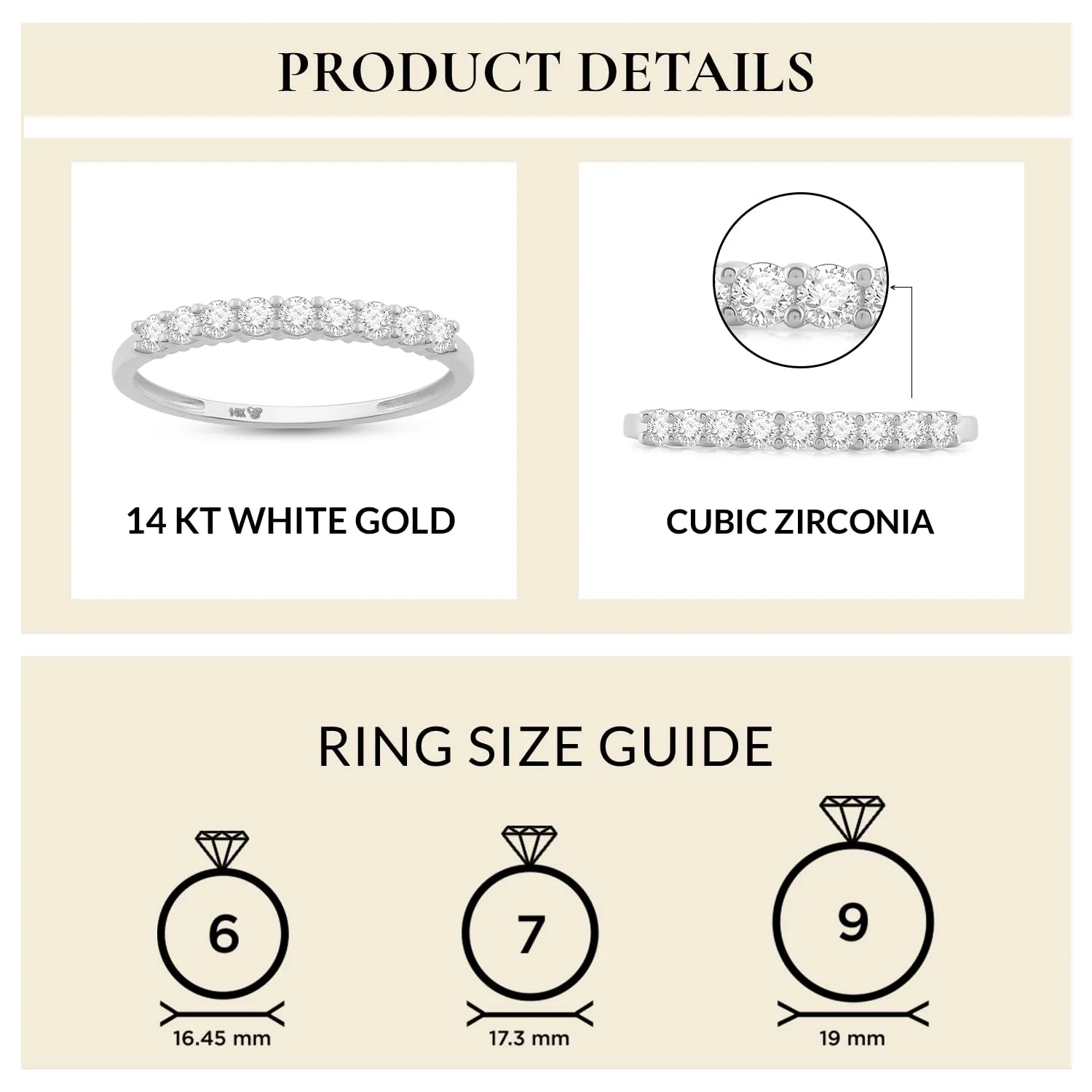 Everyday Elegance 9 Stones Wedding Anniversary Ring Band for Women in 14K White Gold with 0.54 CTTW Round Cut Cubic Zirconia