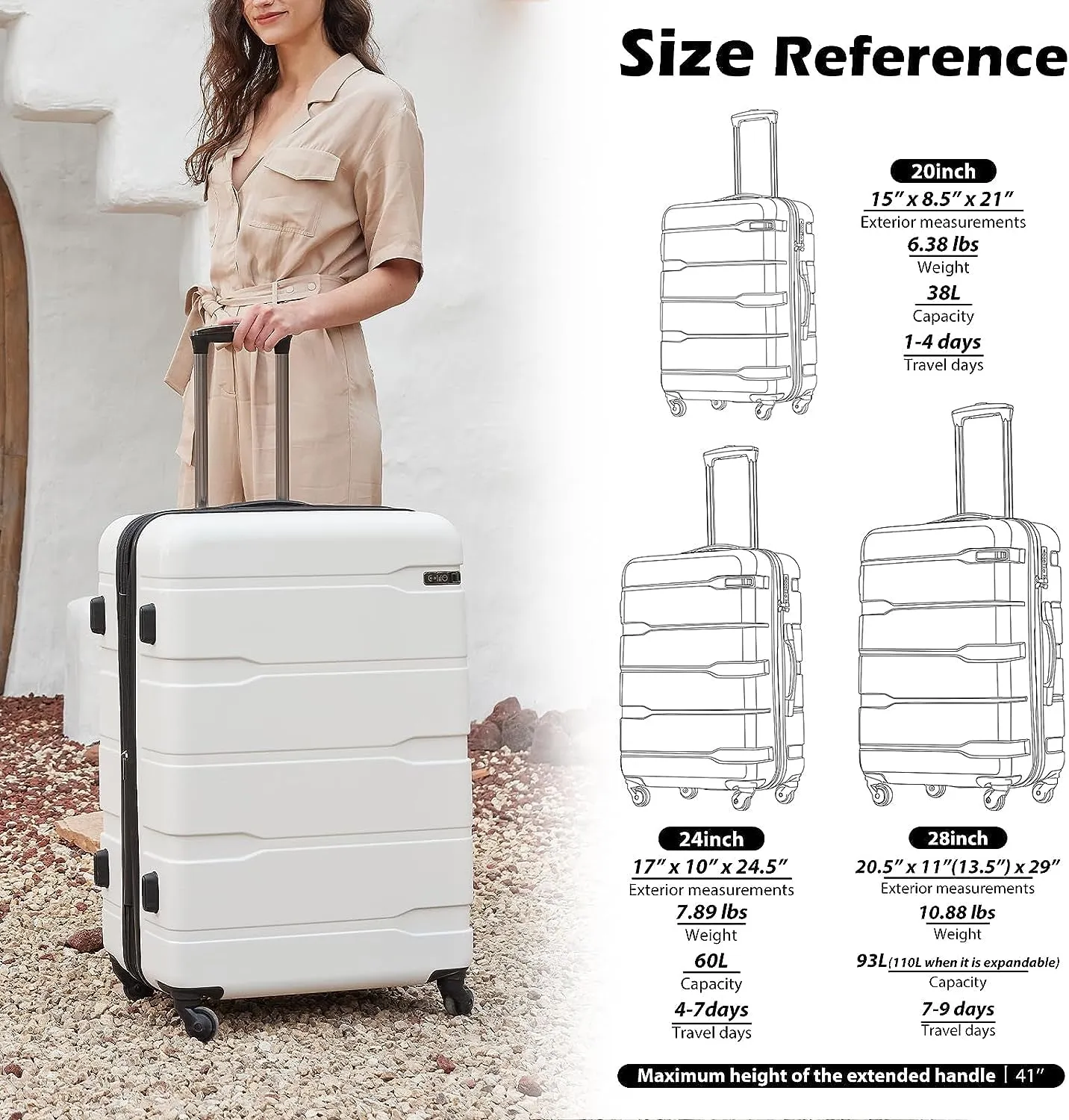Expandable Luggage (only 28") Carry On Luggage PC ABS Spinner Built-In TSA lock